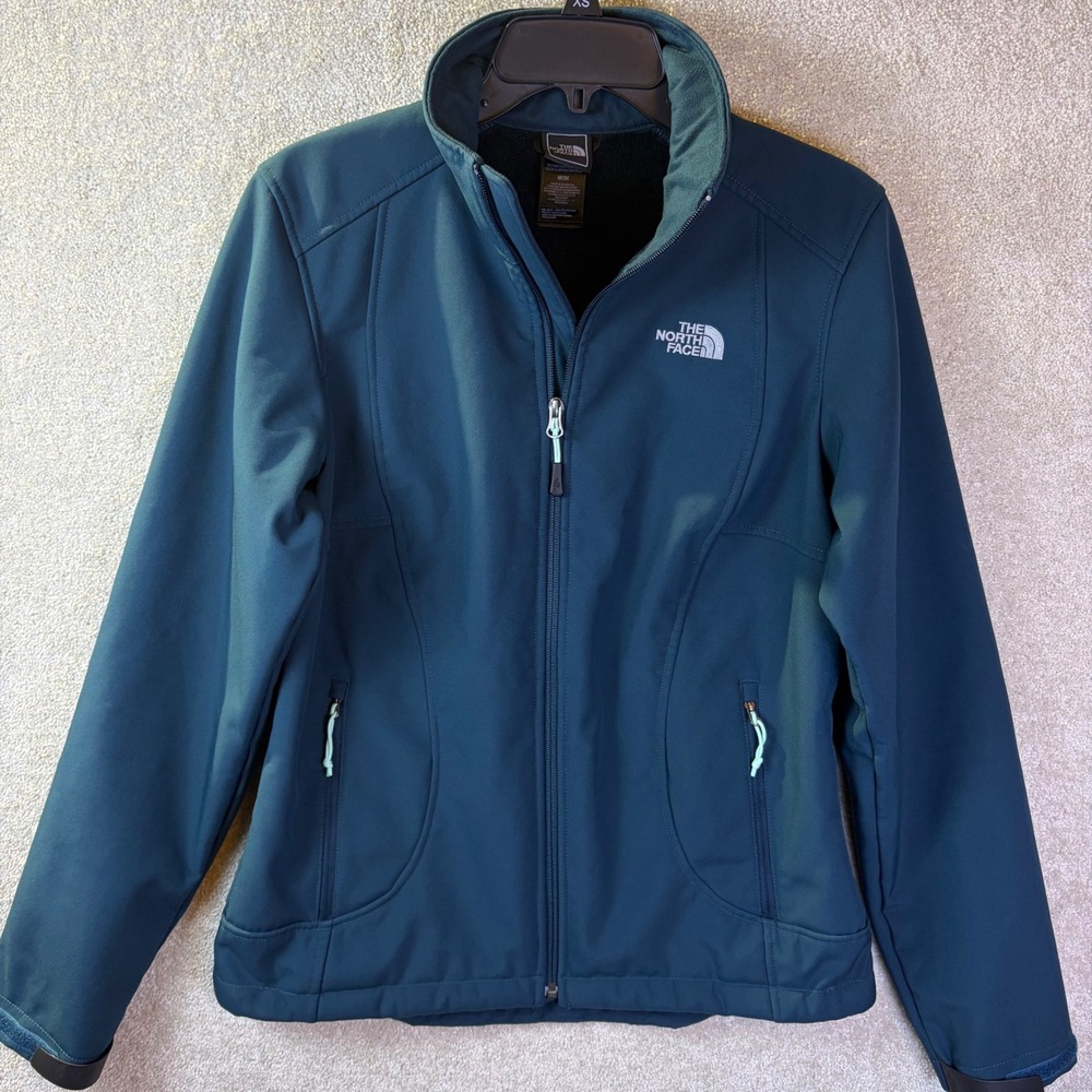 The North Face Apex Risor Jacket Women MED Teal Blue Fleece Lined Softshell FLAW